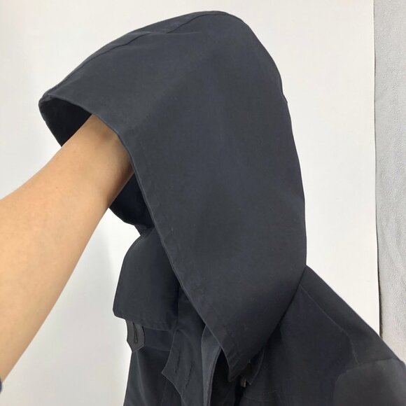 Mackage Black Trench Coat with Leather Trimming Pockets  Hooded Softshell - Picture 9 of 16